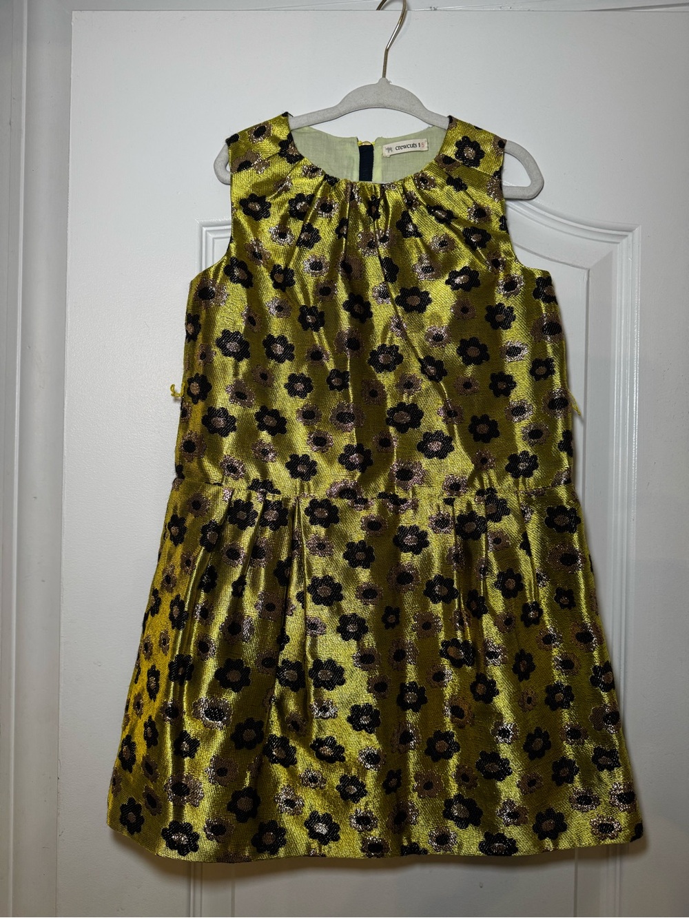Crewcuts Size 5 Metallic Gold/Black Floral Jacquard A-Line Dress Sleeveless